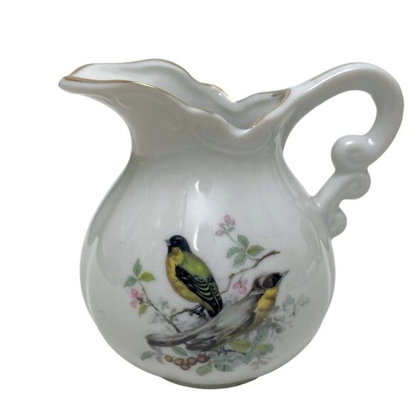Vintage Creamer and Saucer Yellow Finch Birds Design Ceramic Set Mini Pitcher - Picture 7 of 10
